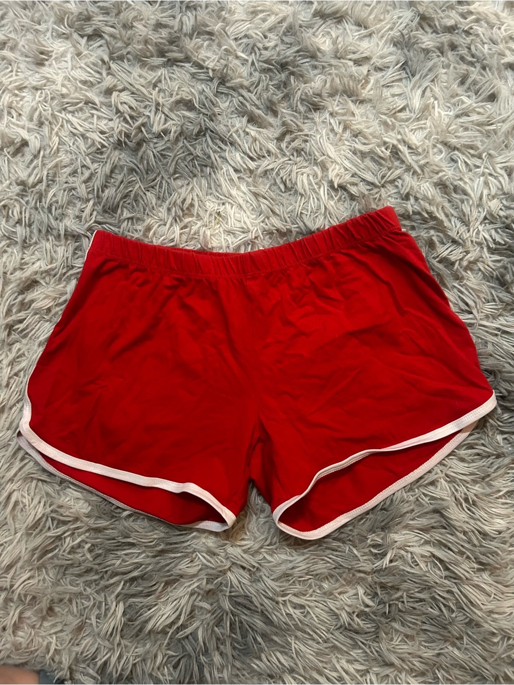 Women’s Red Athletic Running Shorts with White Trim